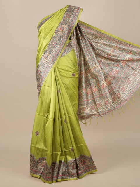 

Pothys Green & Pink Ethnic Motifs Jute Silk Saree
