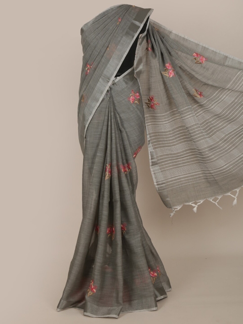 

Pothys Grey Floral Cotton Blend Saree