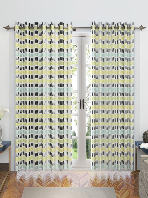 

Divine Casa White & Yellow Set of 2 Striped Door Curtain