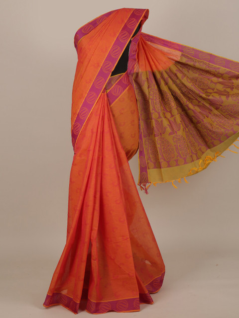 

Pothys Orange & Pink Floral Pure Cotton Saree