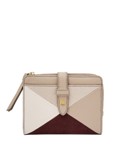 

Fossil Women Beige & Brown Colourblocked Zip Detail Leather Two Fold Wallet