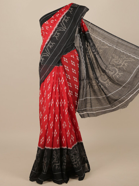 

Pothys Red & Black Jute Silk Saree