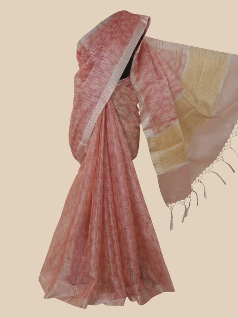 

Pothys Red & Beige Floral Zari Tissue Saree