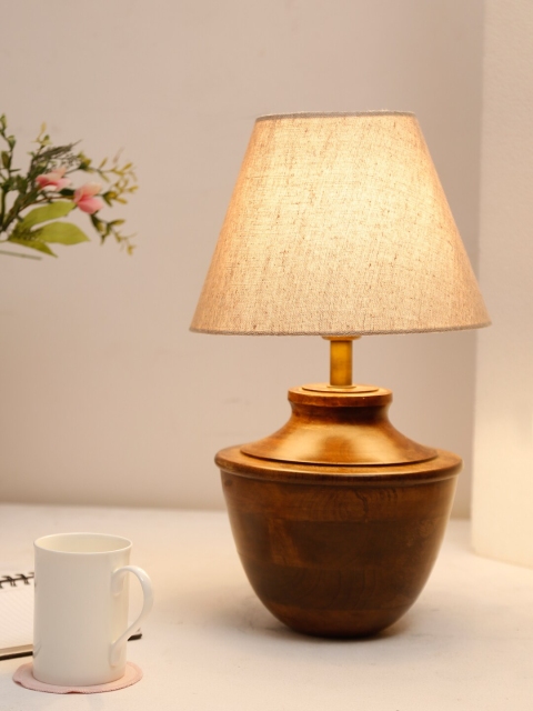 

Fabindia Off White & Brown Solid Classic Country Frustum Table Lamp