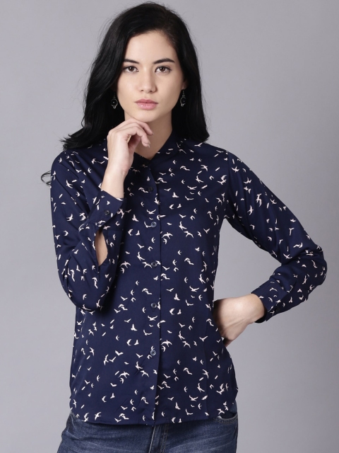 

AASI - HOUSE OF NAYO Women Navy Blue Animal Printed Casual Shirt