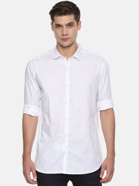 

V Dot Men White Slim Fit Printed Casual Shirt