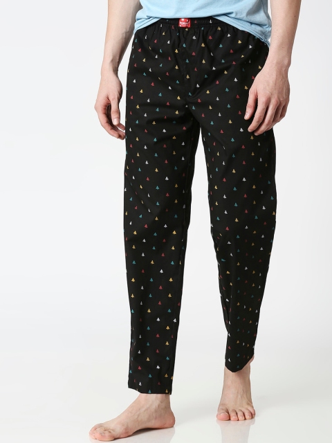 

Bewakoof Men Black Printed Pure Cotton Lounge Pants