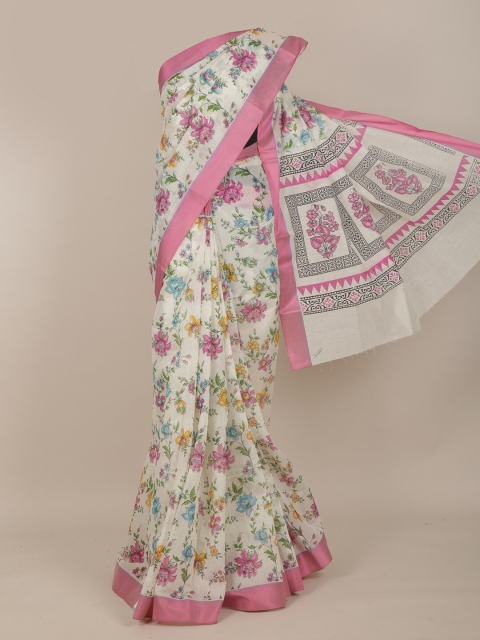 

Pothys Off White & Pink Floral Saree