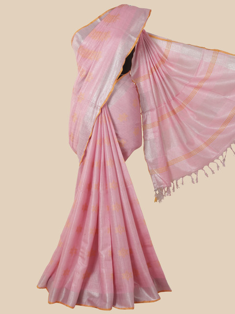 

Pothys Pink & Silver-Toned Woven Design Saree