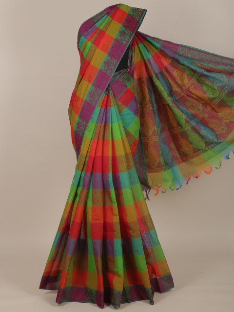 

Pothys Green & Purple Checked Pure Cotton Saree