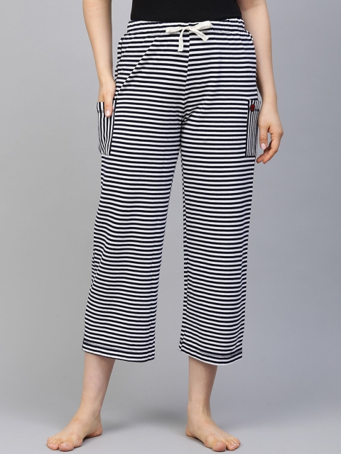 

Chemistry Women Black & White Striped Pure Cotton Cropped Lounge Pants
