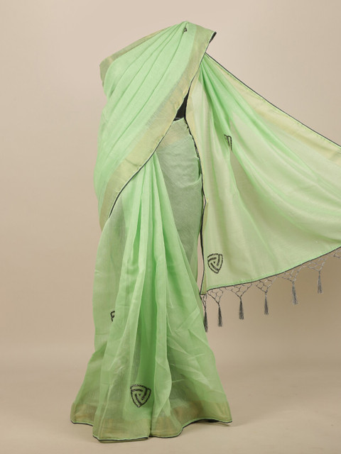 

Pothys Green Embroidered Jute Silk Saree