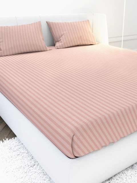 

MAYFAIR HOMES LONDON Peach Striped 210 TC King Bedsheet with 2 Pillow Covers