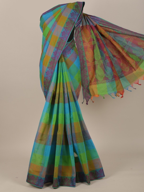 

Pothys Blue & Purple Checked Pure Cotton Saree