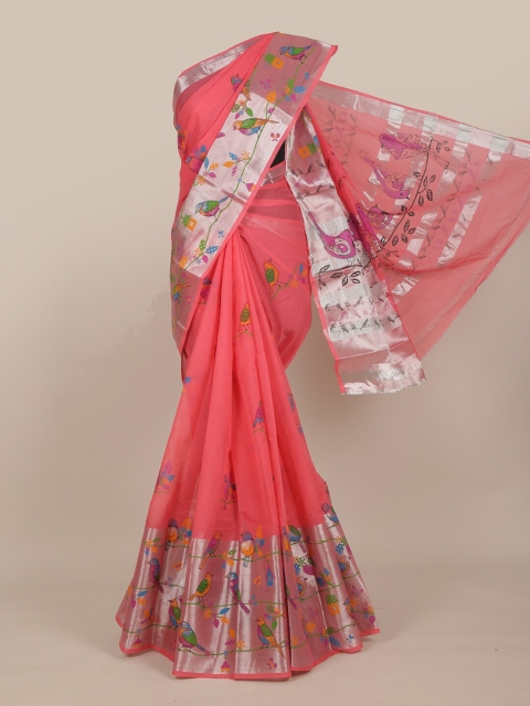 

Pothys Pink & Green Floral Zari Pure Cotton Saree