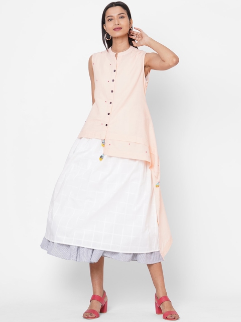 

ZOLA Women Peach Solid A-Line Layered Midi Dress