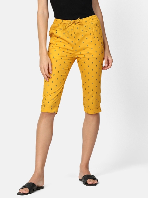 

V2 Value & Variety Women Mustard Yellow Printed Cotton Capris