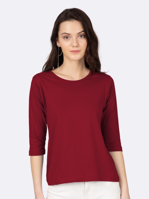 

Bewakoof Women Red Drop-Shoulder Sleeves Raw Edge T-shirt