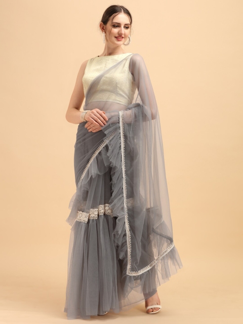 

Sangria Grey Sequinned Net Saree