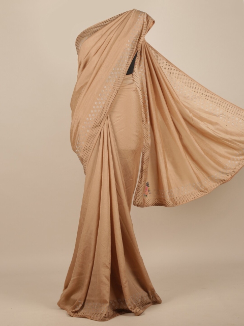 

Pothys Tan Beads and Stones Jute Silk Saree