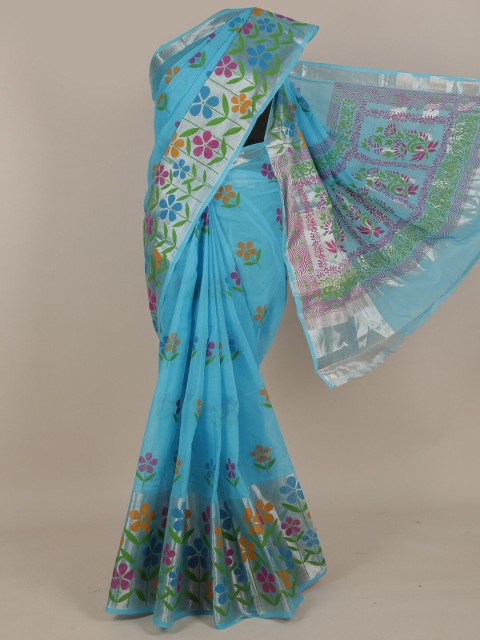 

Pothys Blue & Orange Floral Pure Cotton Saree