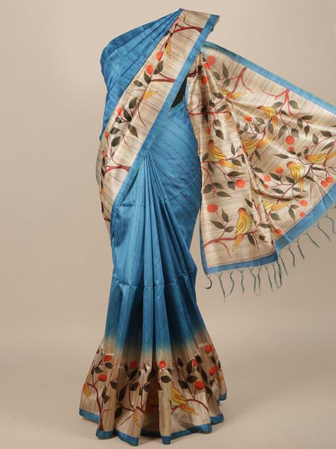 

Pothys Blue Floral Jute Silk Saree