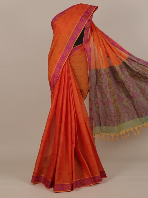 Pothys Orange & Pink Floral Pure Cotton Saree
