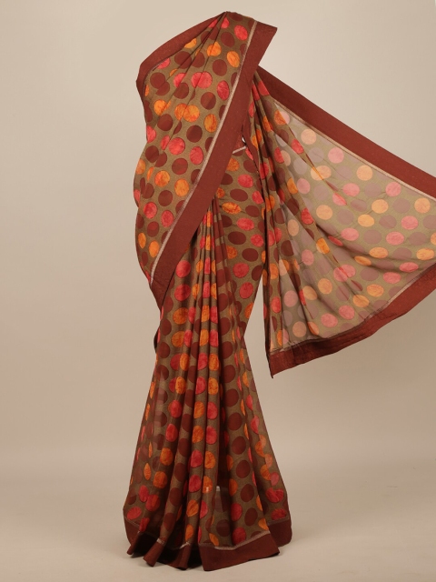 

Pothys Brown & Orange Checked Poly Chiffon Saree