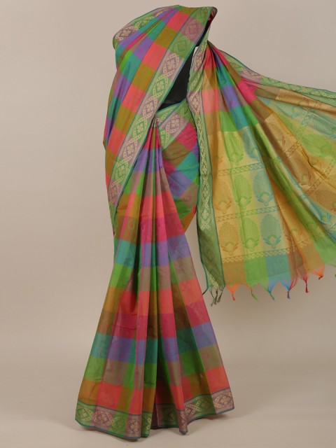

Pothys Green & Purple Checked Pure Cotton Saree
