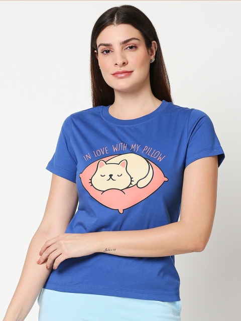 

Bewakoof Women Blue Printed T-shirt