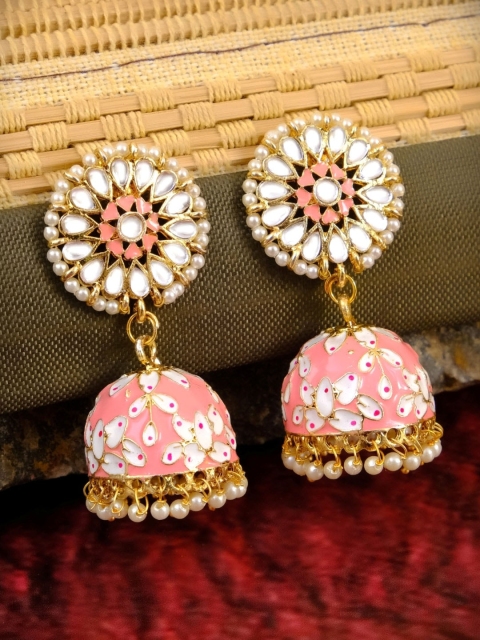 

Crunchy Fashion Pink Gold-Plated Handcrafted Dome Shaped Jhumkas Earrings
