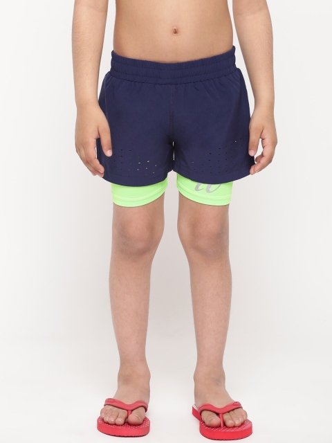 

iO Boys Navy Blue & Green Solid Swim Shorts