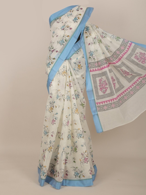 

Pothys Off White Floral Cotton Blend Saree