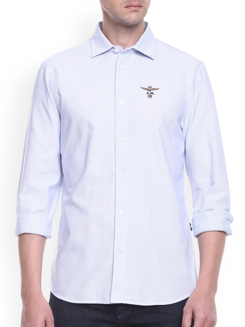 

Aeronautica Militare Men Blue Striped Casual Shirt