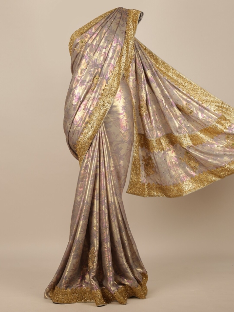 

Pothys Gold & Grey Melange Floral Embroidered Jute Silk Saree