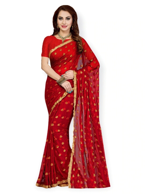 

KALINI Red & Gold-Toned Woven Design Bandhani Saree