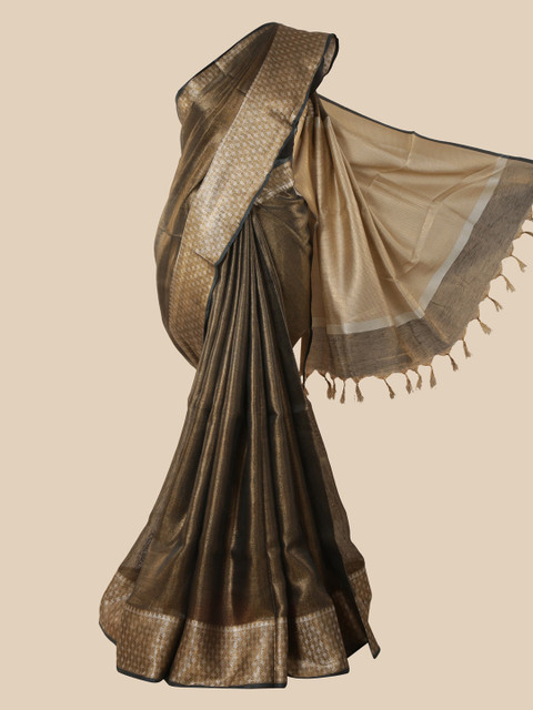 

Pothys Brown & Gold-Toned Linen Blend Saree