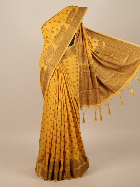 

Pothys Yellow & Gold-Toned Woven Design Jute Silk Saree