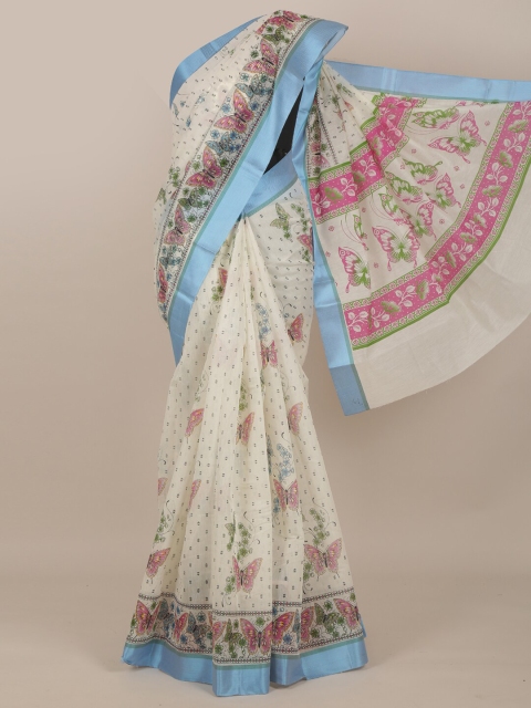 

Pothys Off White & Blue Floral Pure Cotton Saree