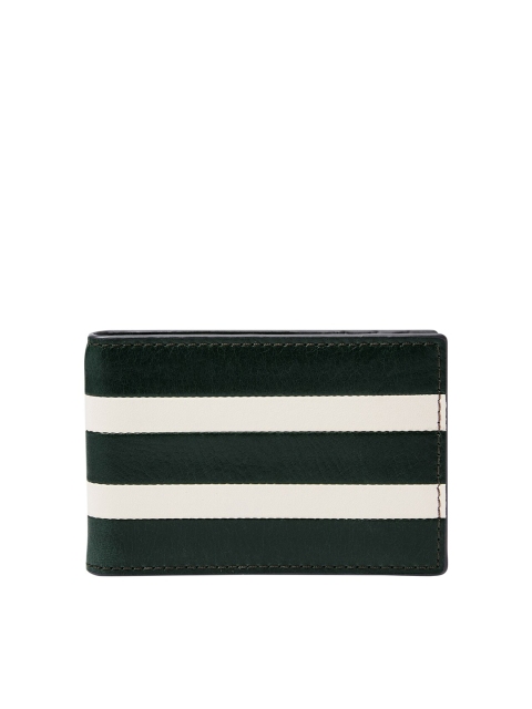 

Fossil Men Green & White Striped Leather Money Clip