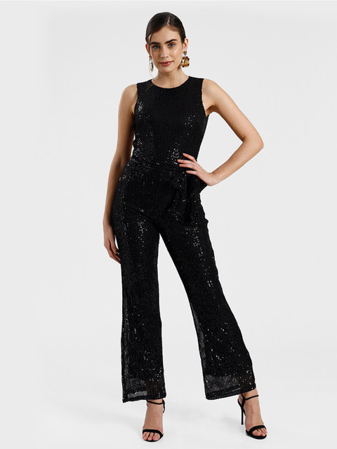 

iki chic Black Sequin Waist Tie Jumpsuit