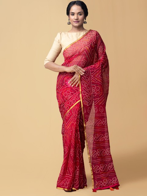 

Unnati Silks Red & Gold-Toned Bandhani Kovai Saree