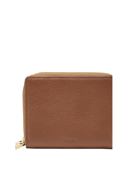 

Fossil Women Mini Brown Textured Leather Zip Around Wallet