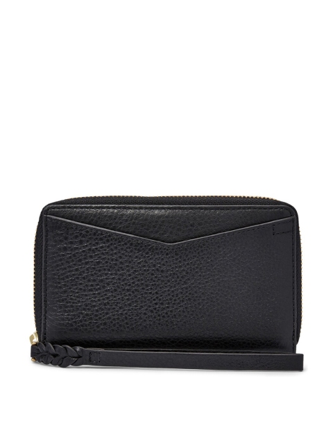 

Fossil Women Black Textured Leather Three Fold Wallet