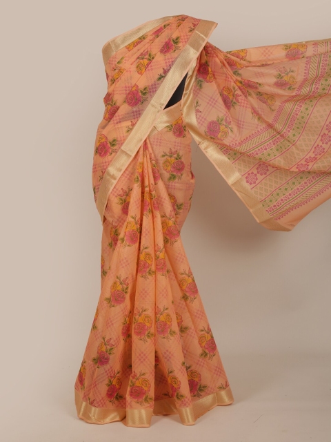 

Pothys Peach & Yellow Floral Zari Saree