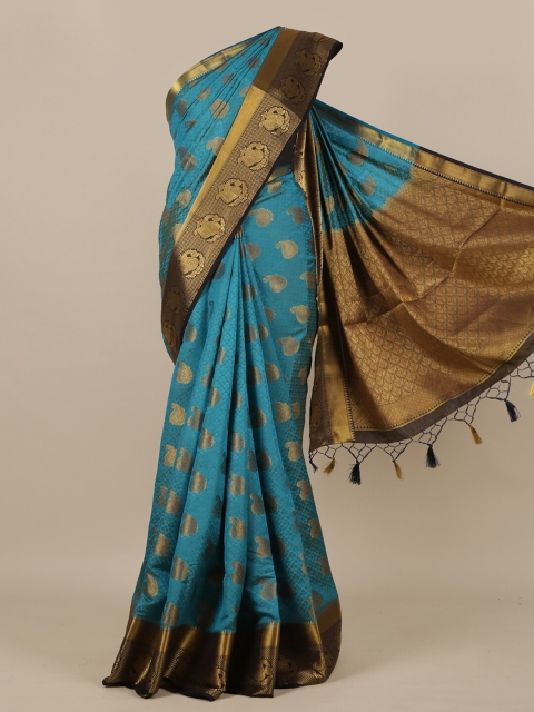 

Pothys Blue & Gold-Toned Woven Design Jute Silk Saree