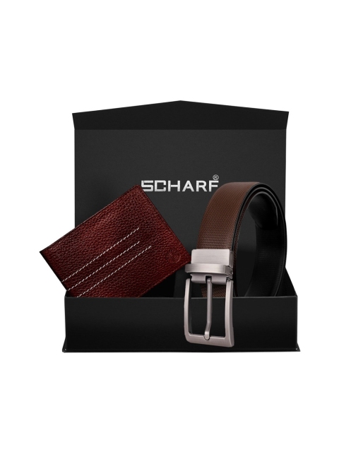 SCHARF Men Brown Textured Premium Leather PU Accessory Gift Set