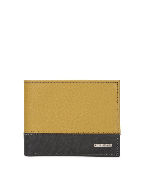 

Peter England Men Yellow & Black Colourblocked Leather Two Fold Wallet