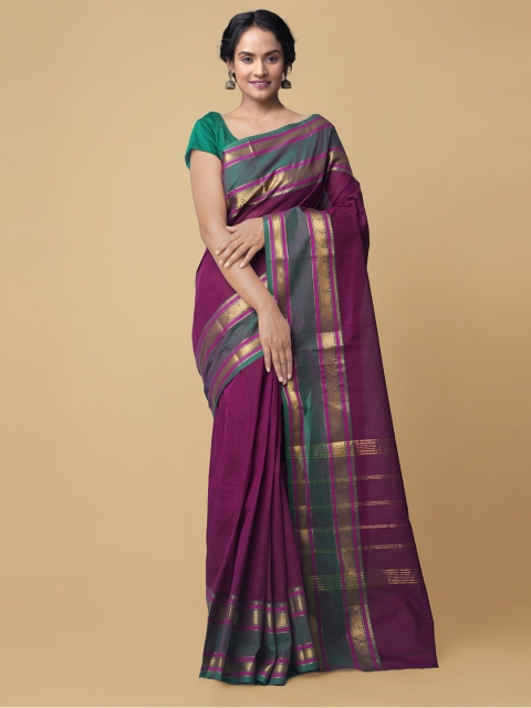 

Unnati Silks Purple & Gold-Toned Pure Cotton Uppada Saree