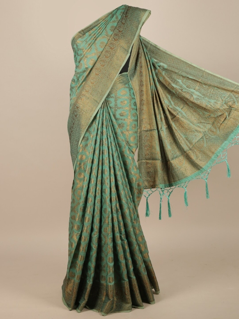 

Pothys Green & Gold-Toned Ethnic Motifs Zari Jute Silk Saree